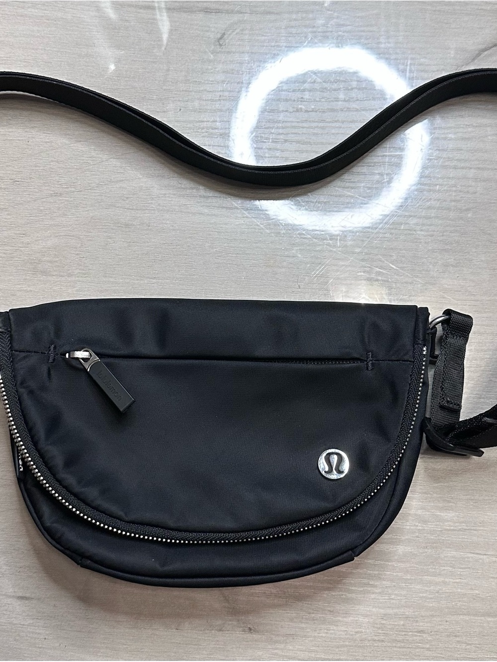 lululemon Black Small Crescent Crossbody Bag Zip Closure Adjustable black strap